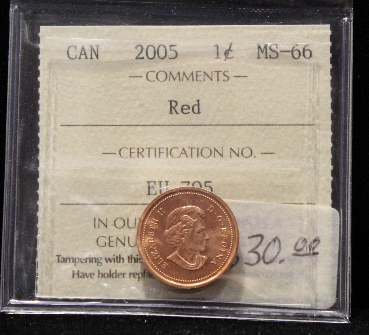 2005 CANADIAN ONE CENT ICCS MS-66 (RED)