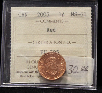 2005 CANADIAN ONE CENT ICCS MS-66 (RED)