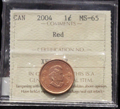 2004 CANADIAN ONE CENT ICCS MS - 65 (RED)