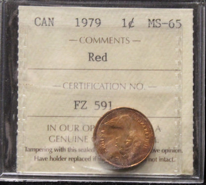 1979 CANADIAN ONE CENT ICCS MS - 65 (RED)