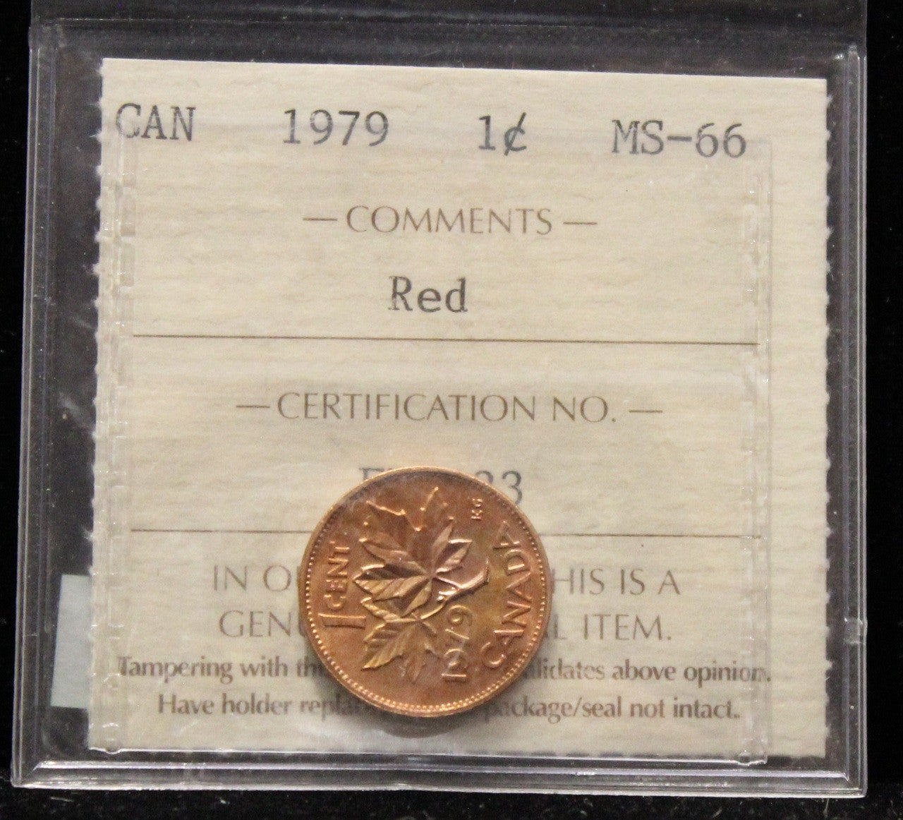 1979 CANADIAN ONE CENT ICCS MS - 66 (RED)