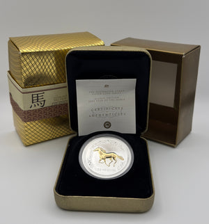 [AUCTION ONLY] 2002 1oz THE AUSTRALIAN LUNAR FINE SILVER COIN SERIES: YEAR OF THE HORSE GILDED EDITION