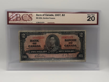 [AUCTION ONLY] 1937 $2 BANK OF CANADA - BC-22b, GORDON-TOWERS