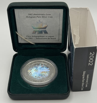 [AUCTION ONLY] 2002 1oz $5 ANNIVERSARY LOON HOLOGRAM PURE SILVER COIN