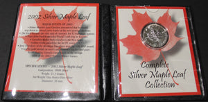 E-TRANSFER ONLY - 2002 SILVER MAPLE LEAF - .9999 1OZ. PURE SILVER - FIRST COMMEMORATIVE MINT FOLDER