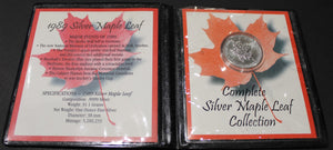 E-TRANSFER ONLY - 1oz. 1989 SILVER MAPLE LEAF - .9999 PURE SILVER - FIRST COMMEMORATIVE MINT FOLDER