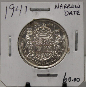 1941 CIRCULATION 50-CENT COIN - NARROW DATE - UNGRADED - AS PICTURED