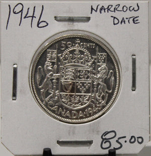 1946 CIRCULATION 50-CENT COIN - NARROW DATE - UNGRADED - AS PICTURED