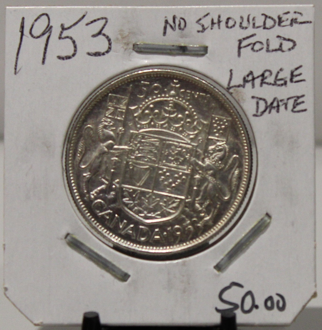 1953 CIRCULATION 50-CENT COIN - NO SHOULDER FOLD - LARGE DATE - UNGRADED - AS PICTURED