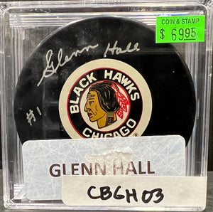 CHICAGO BLACKHAWKS - GLEN HALL AUTO PUCK