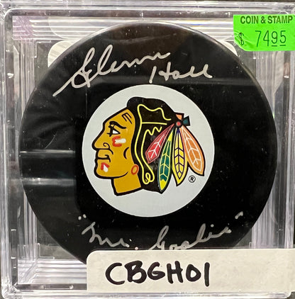 CHICAGO BLACKHAWKS - GLEN HALL AUTO PUCK