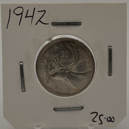 1942 CIRCULATION 25-CENT COIN - UNGRADED - AS PICTURED