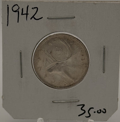 1942 CIRCULATION 25-CENT COIN - UNGRADED - AS PICTURED -
