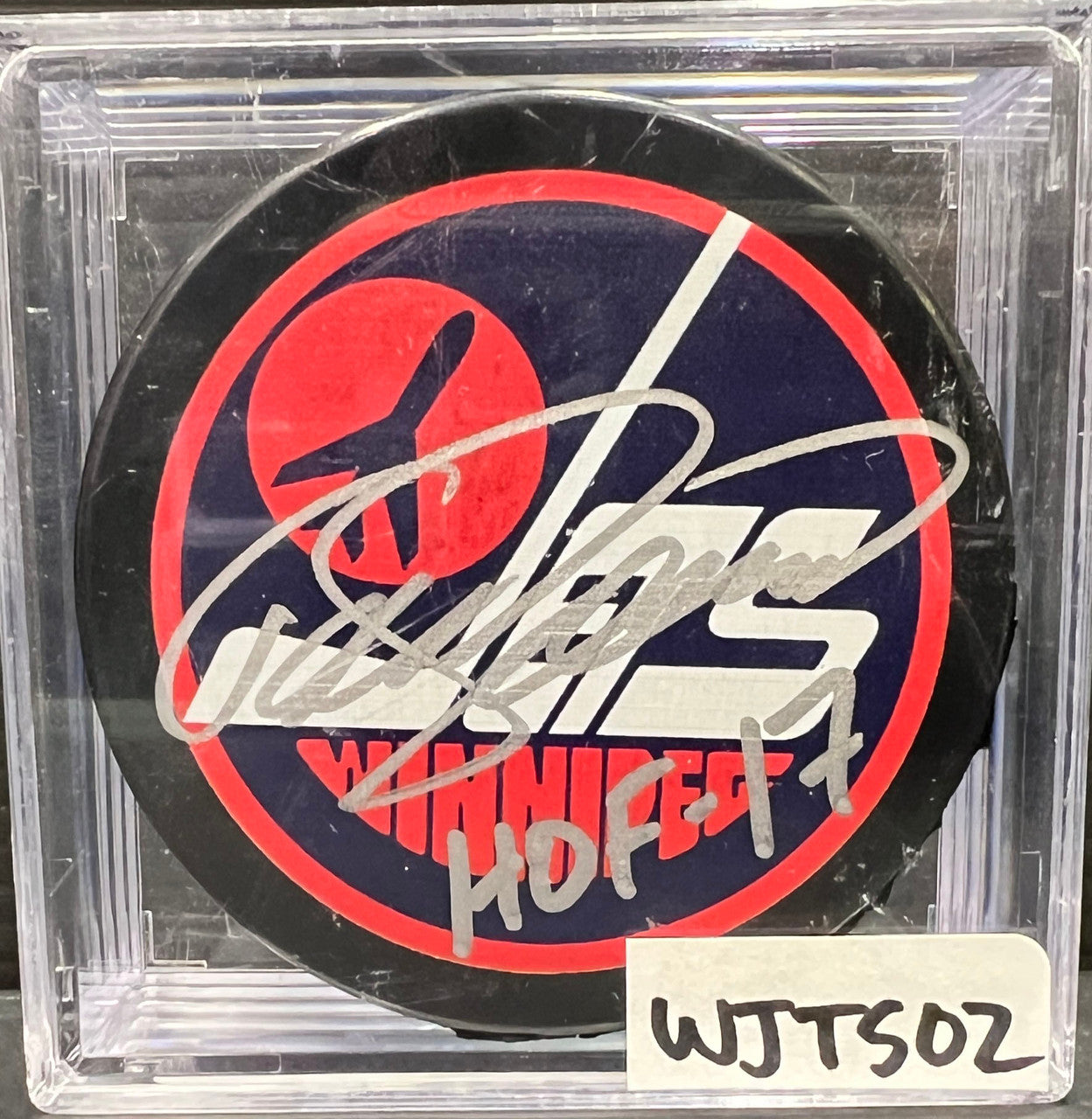 WINNIPEG JETS - TEEMU SELANNE FULL LOGO AUTO PUCK