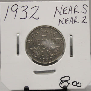 1932 CANADIAN FIVE-CENT - NEAR S - NEAR 2 - UNGRADED - AS PICTURED
