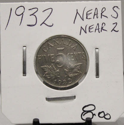 1932 CANADIAN FIVE-CENT - NEAR S - NEAR 2 - UNGRADED - AS PICTURED
