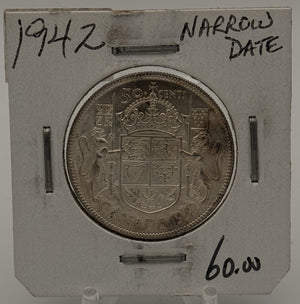 1942 CANADA CIRCULATION 50-CENT COIN (NARROW DATE)