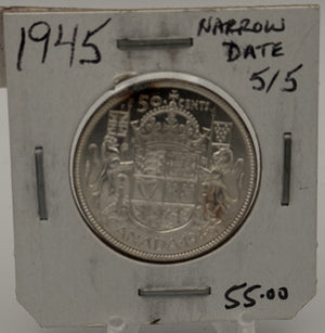 1945 CANADA CIRCULATION 50-CENT COIN (NARROW DATE 5/5)