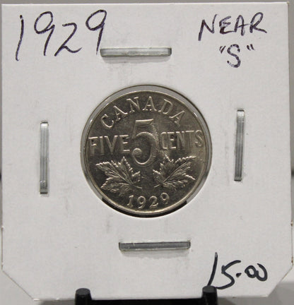 1929 CANADIAN FIVE-CENT - NEAR S - UNGRADED - AS PICTURED