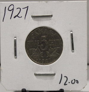 1927 CANADIAN FIVE-CENT - UNGRADED - AS PICTURED