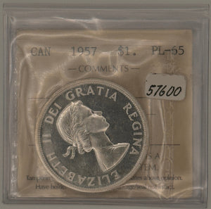 1957 CANADA CIRCULATION SILVER DOLLAR  - PL-65 - AS PICTURED