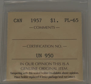 1957 CANADA CIRCULATION SILVER DOLLAR  - PL-65 - AS PICTURED