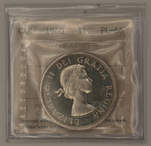 1960 CANADA CIRCULATION SILVER DOLLAR; CAMEO - PL-66 - AS PICTURED