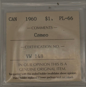 1960 CANADA CIRCULATION SILVER DOLLAR; CAMEO - PL-66 - AS PICTURED