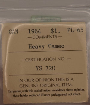 1964 CANADA CIRCULATION SILVER DOLLAR; HEAVY CAMEO - PL-65 - AS PICTURED