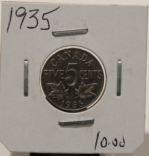 1935 CANADIAN FIVE- CENT - UNGRADED - AS PICTURED