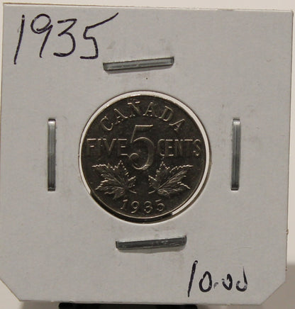 1935 CANADIAN FIVE- CENT - UNGRADED - AS PICTURED