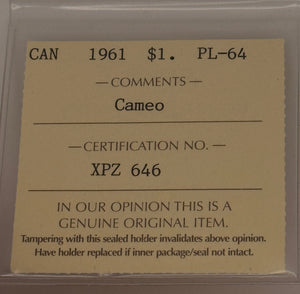 1961 CANADA CIRCULATION SILVER DOLLAR - CAMEO - PL-64 - AS PICTURED