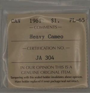 1961 CANADA CIRCULATION SILVER DOLLAR - HEAVY CAMEO - PL-65 - AS PICTURED
