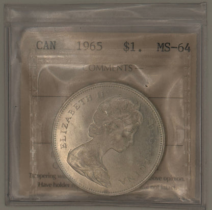 1965 CANADA CIRCULATION SILVER DOLLAR - TYPE V - MS-64 - AS PICTURED (Copy)