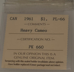 1961 CANADA CIRCULATION SILVER DOLLAR - HEAVY CAMEO - PL-66 - AS PICTURED