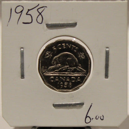 1958 CANADIAN FIVE-CENT - UNGRADED - AS PICTURED