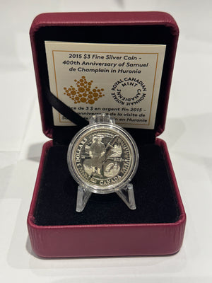 [AUCTION ONLY] 2015 1/4oz $3 400TH ANNIVERSARY OF SAMUEL DE CHAMPLAIN IN HURONIA FINE SILVER