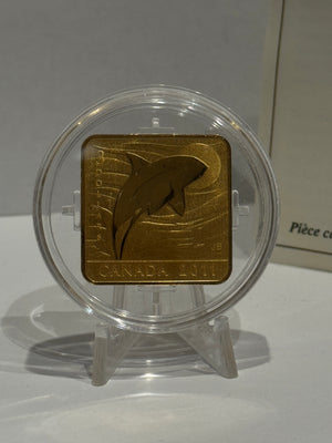 [AUCTION ONLY] 2011 $3 SQUARE SHAPED GOLD PLATED SILVER COIN - ORCA WHALE - WILDLIFE CONSERVATION
