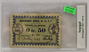 SENEGAL .50 FRANC BANKNOTE - DATED 1917 - P 1c