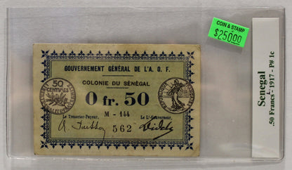 SENEGAL .50 FRANC BANKNOTE - DATED 1917 - P 1c