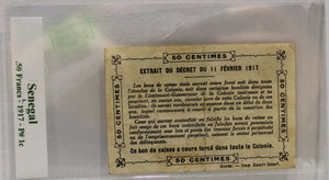 SENEGAL .50 FRANC BANKNOTE - DATED 1917 - P 1c