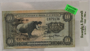 RWANDA & BURUNDI 10 FRANC BANKNOTE - DATED SEPT 15 1945 - P 2a