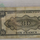 RWANDA & BURUNDI 10 FRANC BANKNOTE - DATED SEPT 15 1945 - P 2a