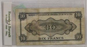 RWANDA & BURUNDI 10 FRANC BANKNOTE - DATED SEPT 15 1945 - P 2a