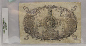REUNION 5 FRANC BANKNOTE - LEGISLATED 1901 - DATED 1912-1944 - P 14