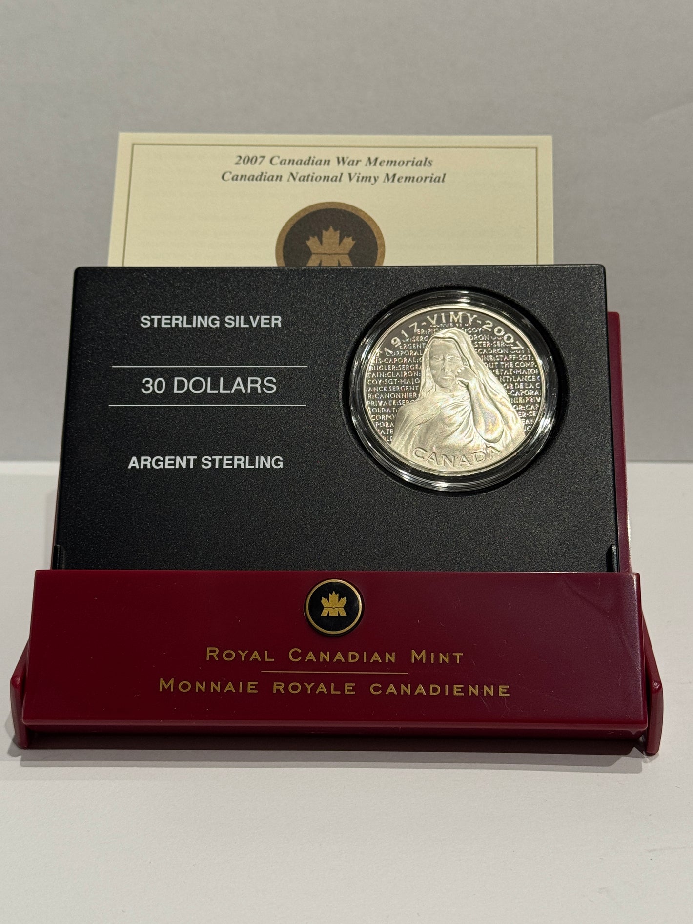 [AUCTION ONLY] 2007 1oz CANADIAN WAR MEMORIALS CANADIAN NATIONAL VIMY MEMORIAL STERLING SILVER