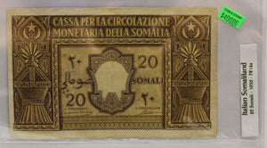 ITALIAN SOMALILAND 20 SOMALI BANKNOTE - DATED 1950 - P 14a
