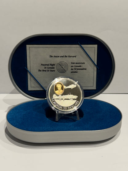 [AUCTION ONLY] 1990 1oz $20 AVRO ANSON AND THE NORTH AMERICAN HARVARD ROBERT LECKIE - 1-1
