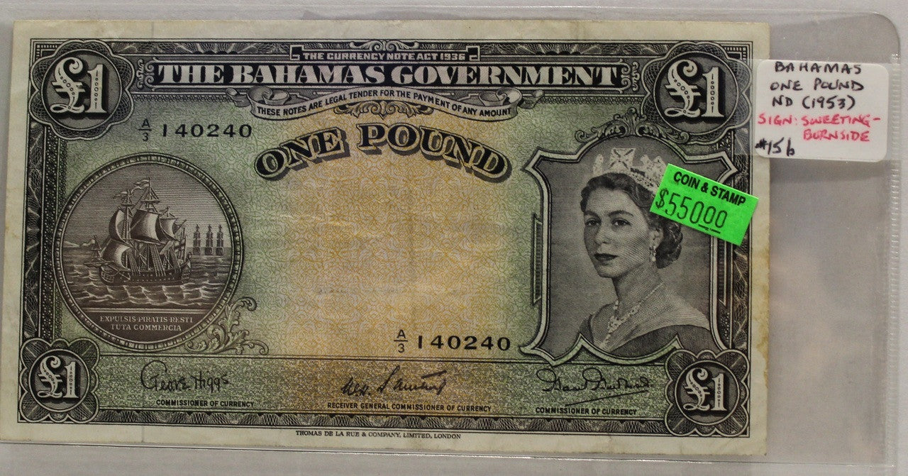 BAHAMAS 1 POUND BANKNOTE - NO DATE 1953