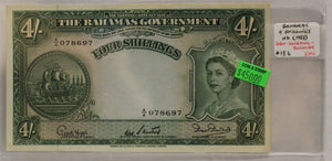 BAHAMAS 4 SHILLING BANKNOTE - NO DATE 1953 - UNC